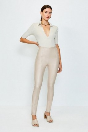 KAREN MILLEN Faux Leather and Ponte Leggings Natural / jersey skinnies - flipped