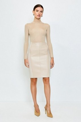 KAREN MILLEN Faux Leather and Ponte Panelled Pencil Skirt Natural / luxe style panel detail skirts - flipped