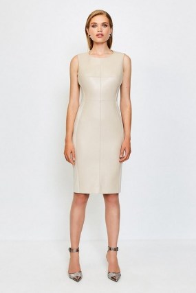 KAREN MILLEN Faux Leather Panelled Dress Natural / sleeveless form fitting dresses - flipped