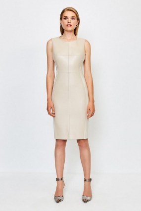 KAREN MILLEN Faux Leather Panelled Dress Natural / sleeveless form fitting dresses