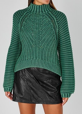 FREE PEOPLE Sweetheart green ribbed cotton jumper ~ chunky high neck knits ~ rib detail jumpers - flipped