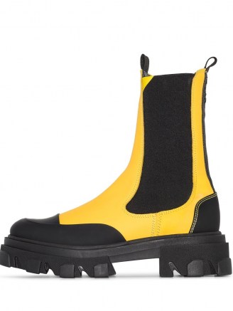 GANNI calf-height Chelsea ankle boots in yellow and black - flipped