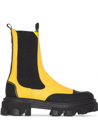 GANNI calf-height Chelsea ankle boots in yellow and black
