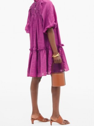 SEA Geneva smocked cotton-voile trapeze dress ~ bright pink loose fit dresses - flipped