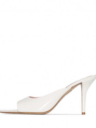 Gia Couture x Pernille Teisbaek Perni 04 85mm mules white / pointed peep toe mule / patent leather open back shoes - flipped