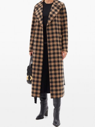 HARRIS WHARF LONDON Gingham wool-blend trench coat | brown and black checked winter coats - flipped