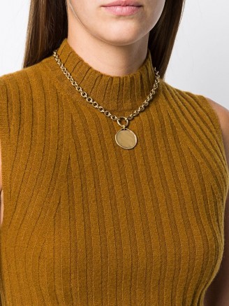 Goossens Talisman medal pendant necklace ~ chunky chain gold tone necklaces ~ round pendants ~ statement jewellery