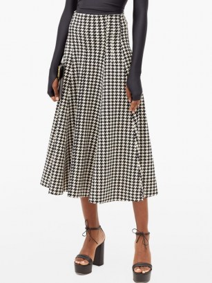 NORMA KAMALI Grace houndstooth-print flared jersey skirt | black and white checked skirts - flipped