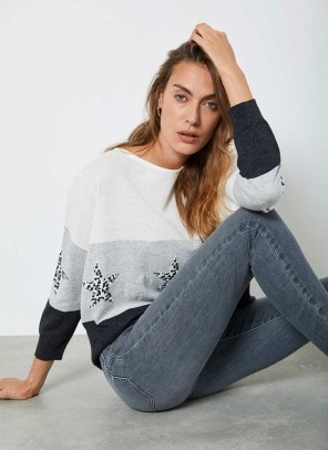 MINT VELVET Grey Animal Star Jumper | colour block jumpers | casual knitwear
