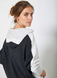 MINT VELVET Grey Blocked Knitted Hoodie | colour block pullover hoodies | casual hooded knitwear