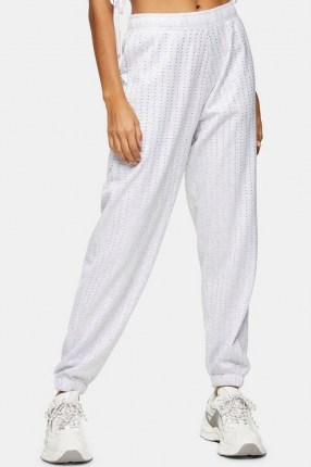 TOPSHOP Grey Marl Diamante Jersey Joggers / embellished joggers / sports luxe jogging bottoms - flipped