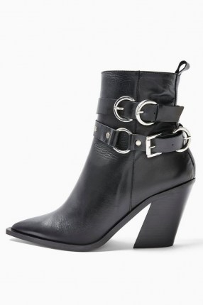 TOPSHOP HADRIA Leather Black Western Boots / stylish multi buckle boot - flipped