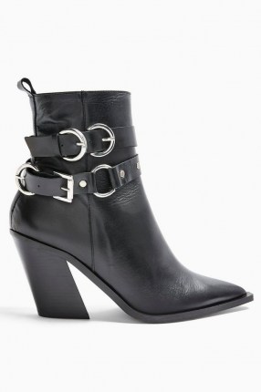 TOPSHOP HADRIA Leather Black Western Boots / stylish multi buckle boot