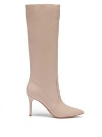 GIANVITO ROSSI Hansen 85 pink-beige leather knee-high boots ~ luxury pointed toe boots