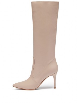 GIANVITO ROSSI Hansen 85 pink-beige leather knee-high boots ~ luxury pointed toe boots - flipped