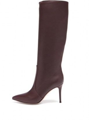 GIANVITO ROSSI Hansen 85 point-toe leather knee-high boots ~ burgundy stiletto heel boots - flipped