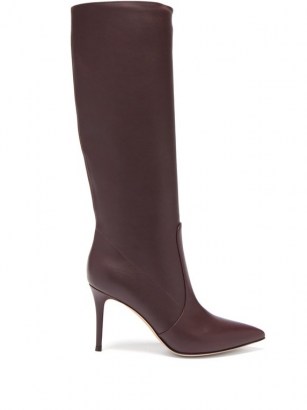 GIANVITO ROSSI Hansen 85 point-toe leather knee-high boots ~ burgundy stiletto heel boots