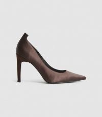 REISS HEPBURN SATIN COURT SHOES BROWN ~ pointed toe courts