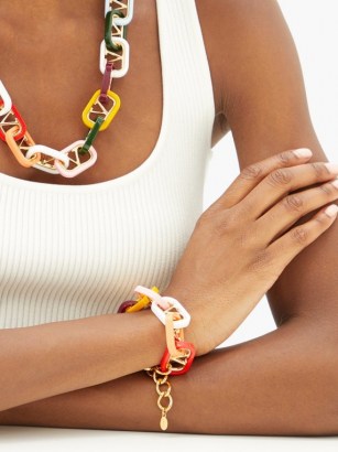 VALENTINO GARAVANI Interlocked-monogram bracelet / chunky multicoloured chain linked bracelets / statement jewellery - flipped