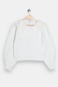TOPSHOP Ivory Crochet Collar Cardigan | oversized collars | cardigans