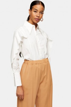 TOPSHOP Ivory Scallop Sleeve Shirt – oversized pointed collar – pointed collars - flipped