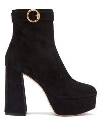 GIANVITO ROSSI Jackson 85 buckled suede platform boots ~ chunky black 70s style boots ~ seventies look platforms for winter