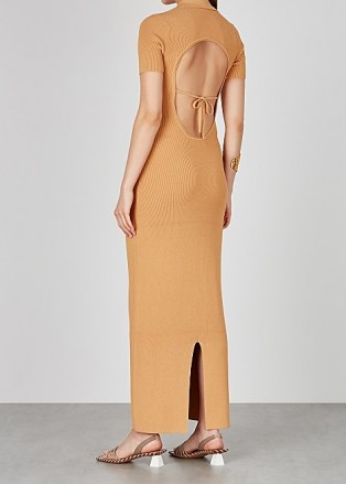 JACQUEMUS Le Robe Maille Polo sand stretch-knit maxi dress sand ~ open back dresses - flipped