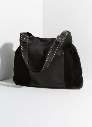 MINT VELVET Jane Black Stud Shoulder Bag | studded strap bags - flipped