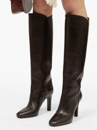 SAINT LAURENT Jane knee-high leather boots ~ dark brown boots ~ winter footwear