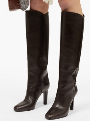 SAINT LAURENT Jane knee-high leather boots ~ dark brown boots ~ winter footwear
