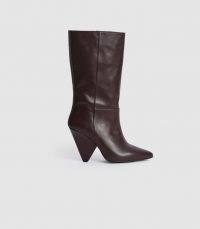REISS JAX LEATHER CALF LENGTH BOOTS PLUM ~ deep autumn colours ~ cone heel boots ~ chic winter footwear