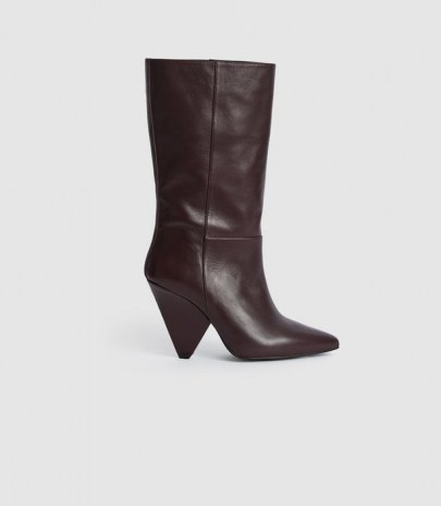 REISS JAX LEATHER CALF LENGTH BOOTS PLUM ~ deep autumn colours ~ cone heel boots ~ chic winter footwear