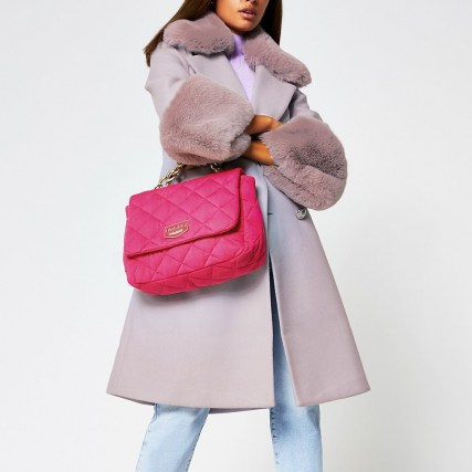 River Island Jersey Quilted Underarm Shoulder Bag | bright pink flap bags - flipped