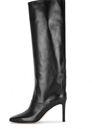 JIMMY CHOO Mahesa 85 black leather knee high boots / square toe high heel boot / footwear - flipped