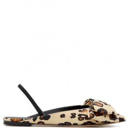 Olivia Palermo leopard print bow front flat shoes, GIUSEPPE ZANOTTI Johanna silk slingback flats, on Instagram, 30 August 2020 | celebrity social media style | footwear