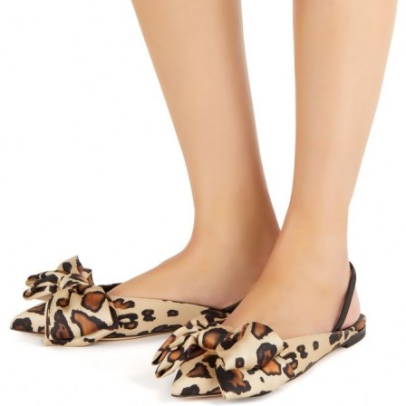 GIUSEPPE ZANOTTI Johanna animal print silk slipper flats | flat bow embellished shoes | leopard prints - flipped