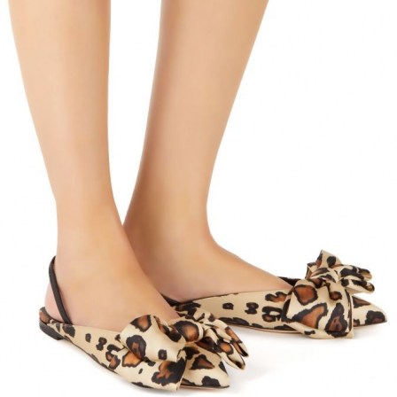 GIUSEPPE ZANOTTI Johanna animal print silk slipper flats | flat bow embellished shoes | leopard prints