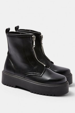 TOPSHOP KASPER Black Zip Front Boots / chunky sole boots - flipped
