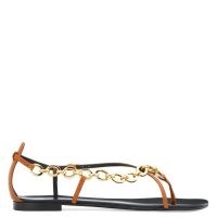 GIUSEPPE ZANOTTI Krabi tan leather sandals | chain link detail flats