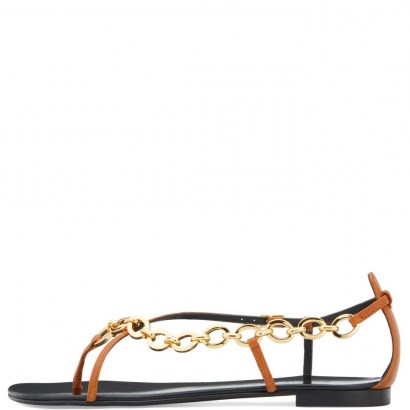 GIUSEPPE ZANOTTI Krabi tan leather sandals | chain link detail flats - flipped
