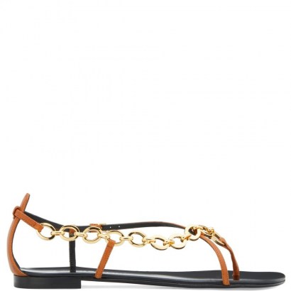 GIUSEPPE ZANOTTI Krabi tan leather sandals | chain link detail flats