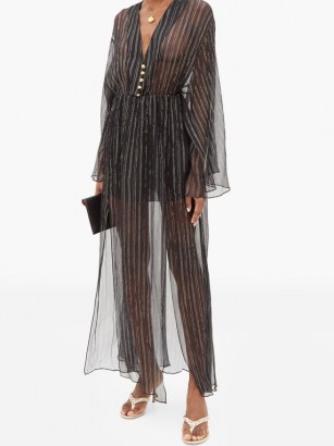 DUNDAS Lamé-striped silk-blend chiffon dress / shimmering sheer black event dresses