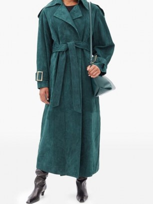KHAITE Libby suede trench coat | luxe green tie waist coats