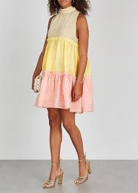 LISA MARIE FERNANDEZ Erica colour-block linen-blend mini dress / colourblock clothing / sleeveless ruffle trimmed dresses / ice cream colours