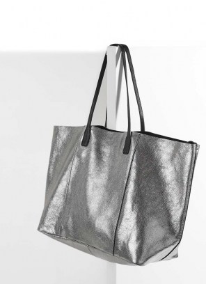 MINT VELVET Liza Metallic Tote Bag | silver leather shopper bags - flipped