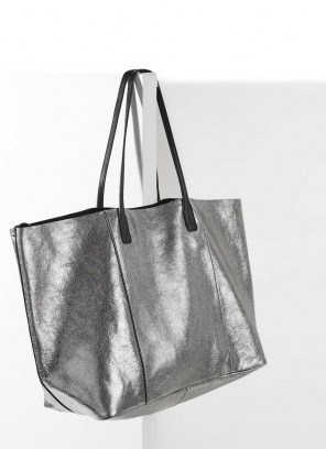 MINT VELVET Liza Metallic Tote Bag | silver leather shopper bags