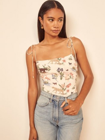 REFORMATION Lupe Top Rainforest / wild animal and bird prints / skinny strap tops - flipped