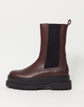 Mango chunky sole leather boot in burgundy | thick sole chelsea boots - flipped
