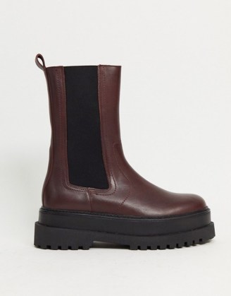 Mango chunky sole leather boot in burgundy | thick sole chelsea boots