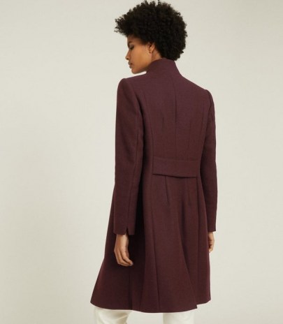 REISS MARCIE WOOL BLEND MID LENGTH COAT BERRY ~ smart slim fitting winter coats ~ deep rich shades for winter outerwear